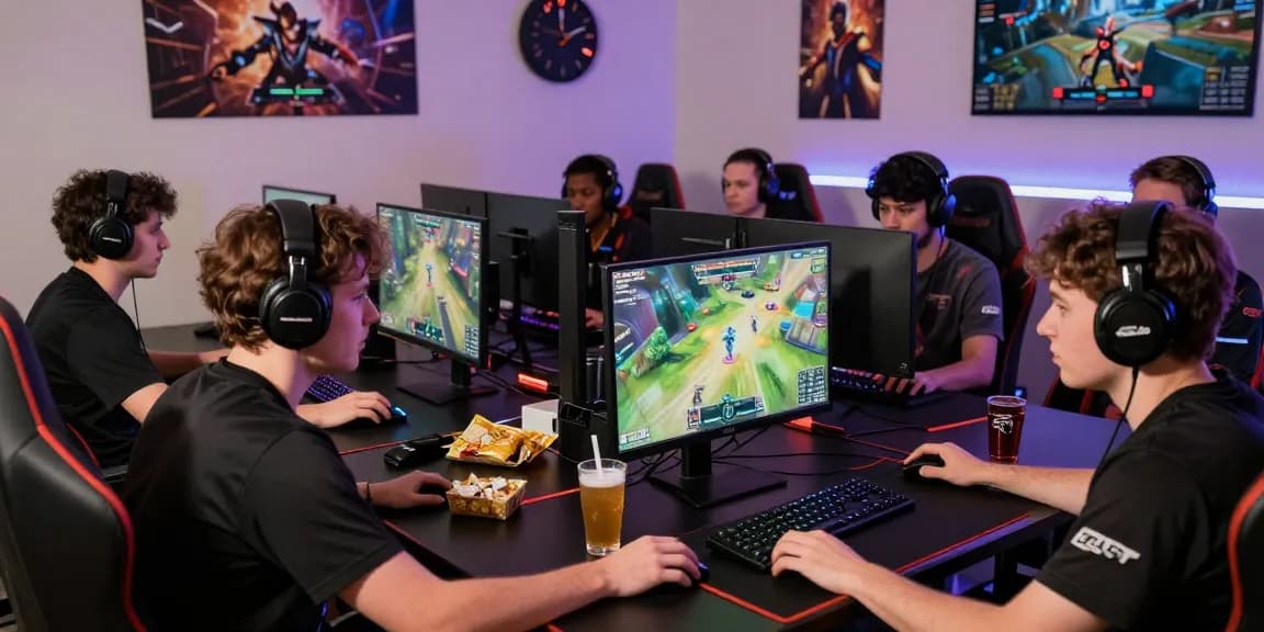 Trò chơi trực tuyến B52, nhóm game thủ hào hứng và trang thiết bị hiện đại.