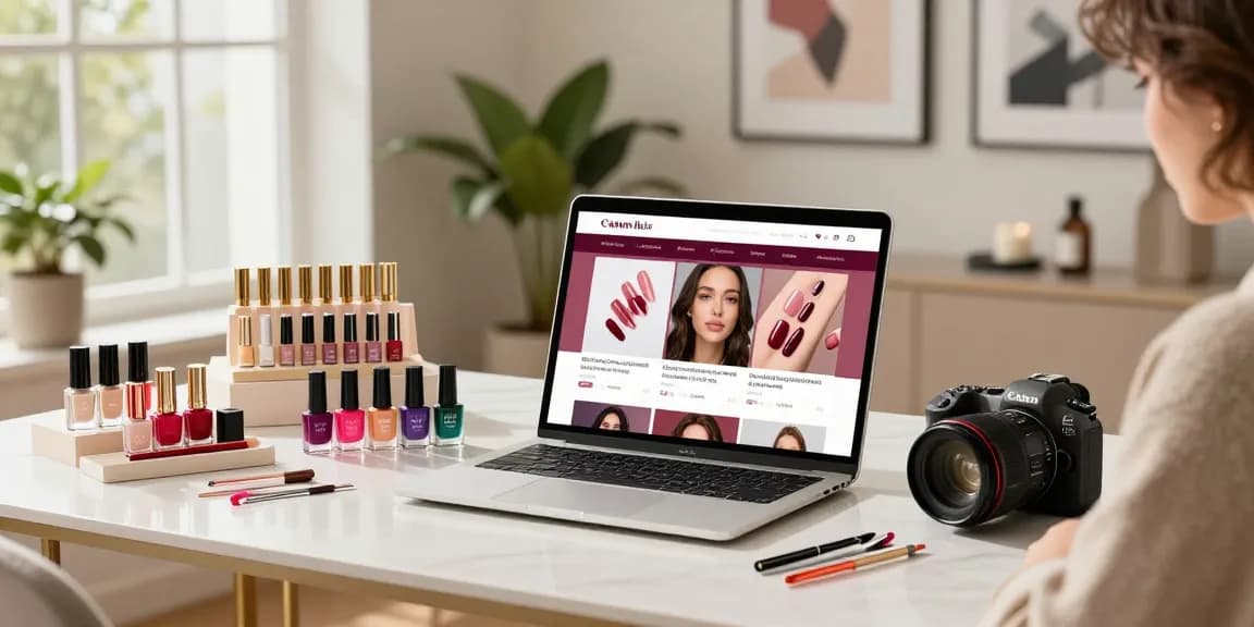 Pengalaman belanja mewah LUXURY12 dengan produk kecantikan yang elegan di meja modern.