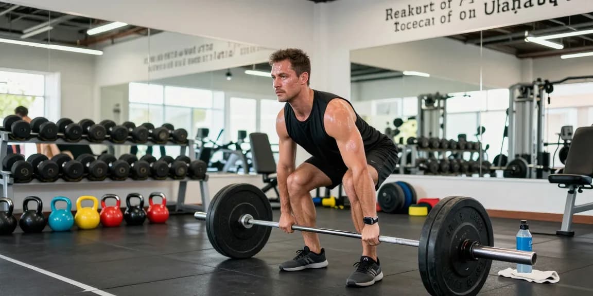 Muskelbepackter Mann hebt Gewichte in einem dynamischen Workout im Anabolika Shop Deutschland Fitnessstudio, das Engagement für Bodybuilding und Fitness zeigt.