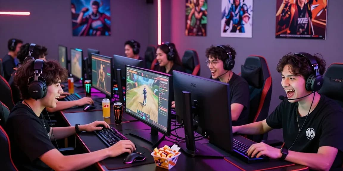 Exciting gaming tournament scene with players fully engaged in iwin competition.