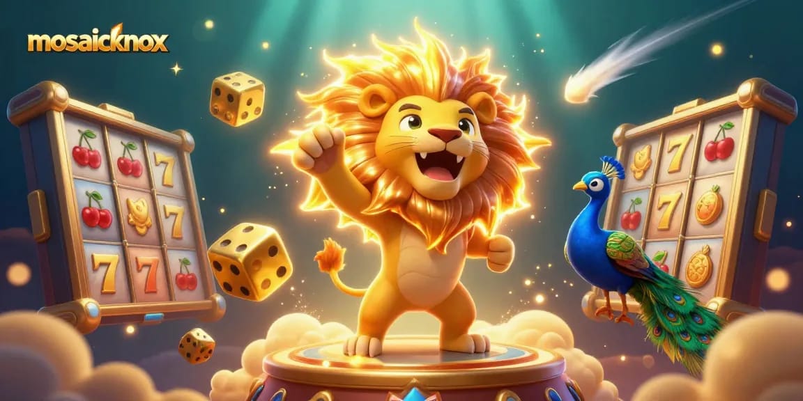 Mosaicknox showcases players winning big at slots, with a vibrant illustration of wealth and excitement.