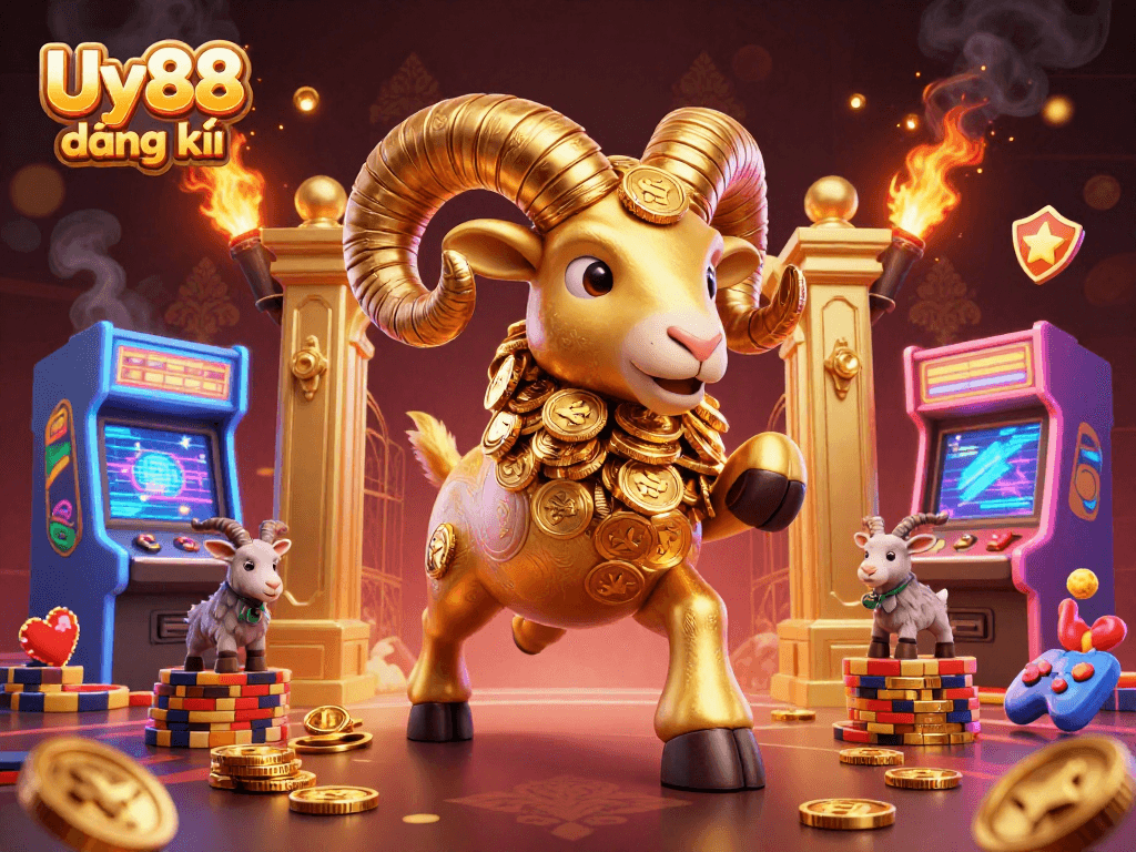 Engage with Uy88 đăng ký as the golden ram charges through a vibrant 3D casino world full of games and excitement.