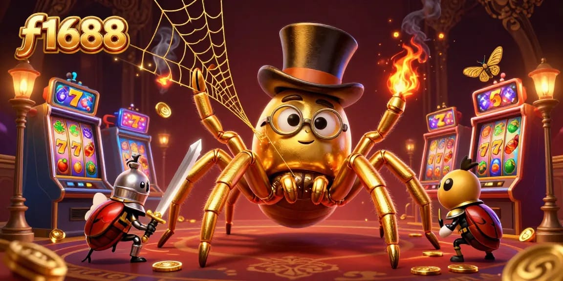 Experience thrilling gameplay at f1688 with an epic illustration of a golden tarantula and brave beetle knight.