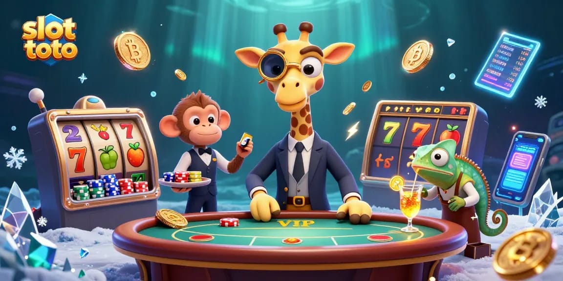 Spin the reels to win at slot toto, featuring a vibrant casino scene with animated characters and dynamic gaming elements.
