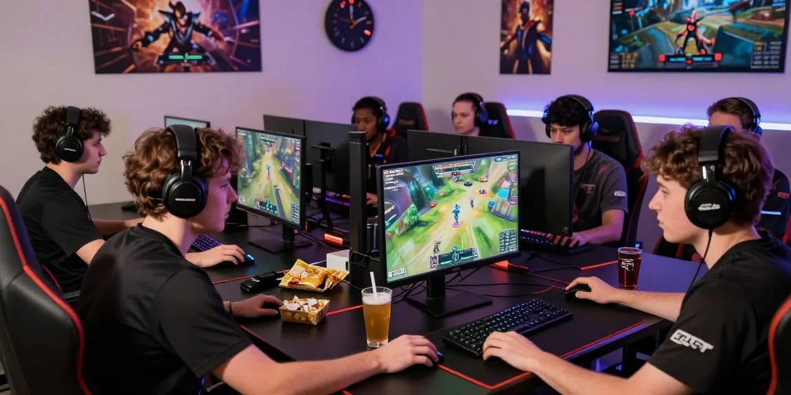 Trò chơi trực tuyến B52, nhóm game thủ hào hứng và trang thiết bị hiện đại.