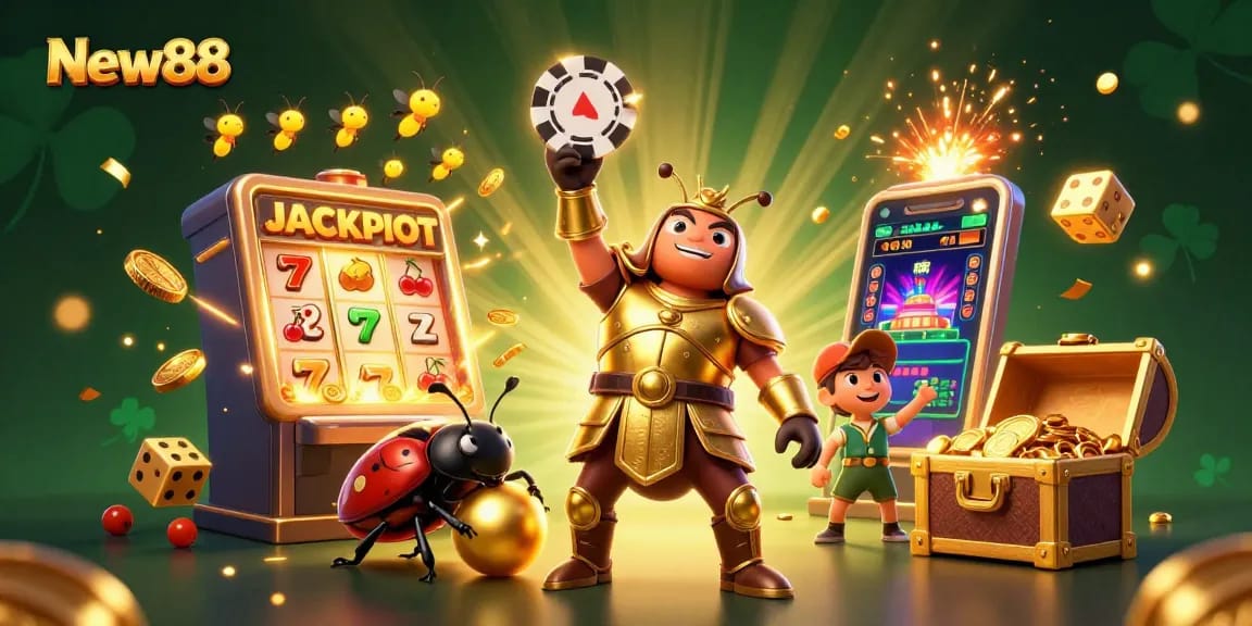 Engage with New88's thrilling casino games featuring an epic jackpot scene.