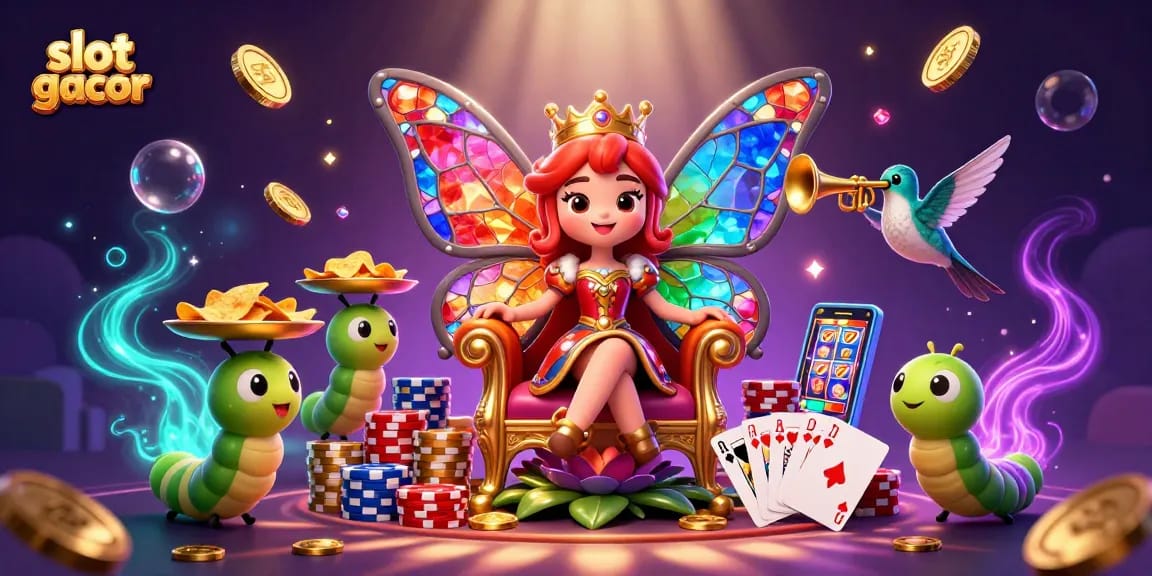 Experience the exciting slot gacor atmosphere with fantastical casino elements showcasing vibrant characters and golden treasures.