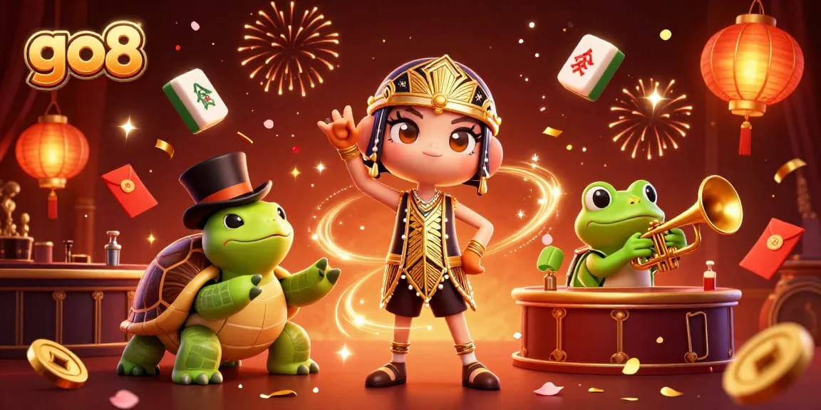 Engage in gaming excitement at GO8 Casino with vibrant scenes of fun and rewards.