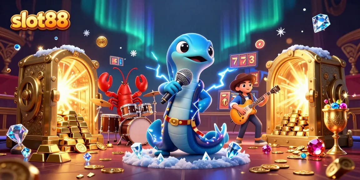 Experience the excitement of slot88 with vibrant underwater casino elements featuring a DJ eel and dynamic gameplay.