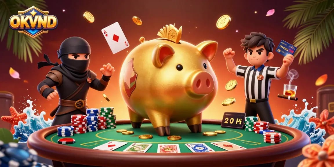 Experience winning thrills with OKVND as a golden piggy bank Sumo wrestler overscores the casino action.