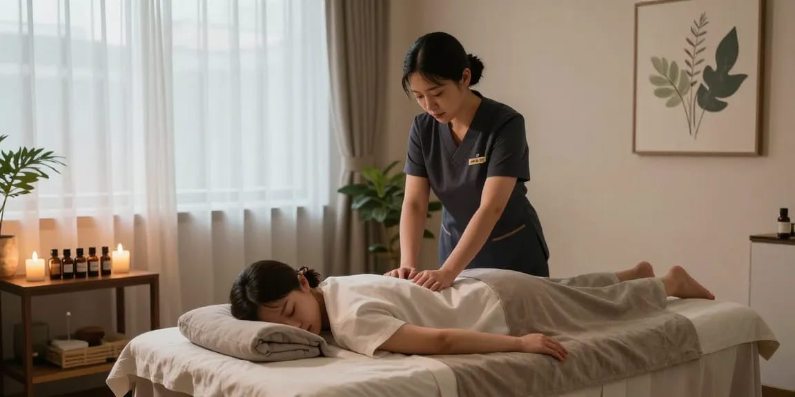 Relaxing 부천출장마사지 session with professional therapist in serene room ambiance.