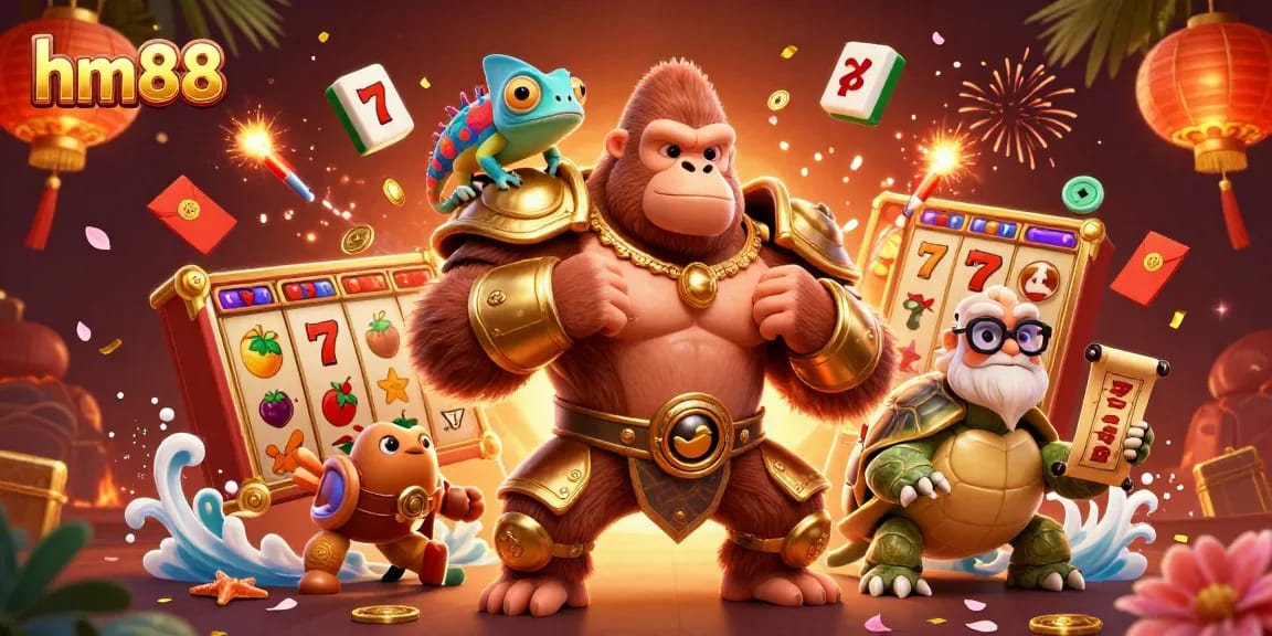 Win big at hm88 with a dynamic casino scene featuring characters and vibrant game elements