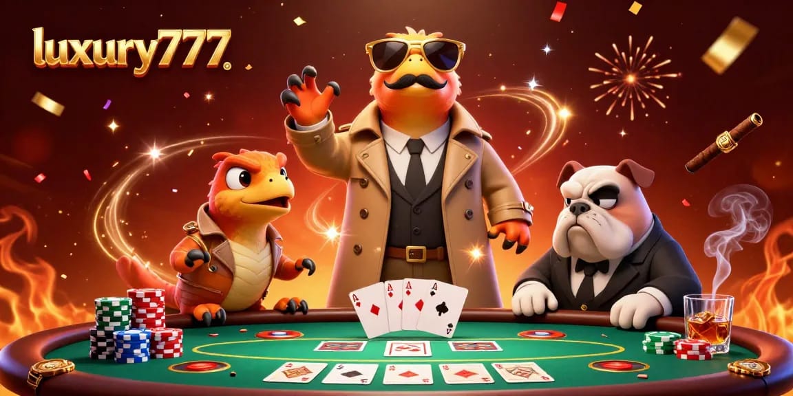 Experience luxury777 in a packed casino scene with raptors in a trench coat trying to sneak past a bouncer.