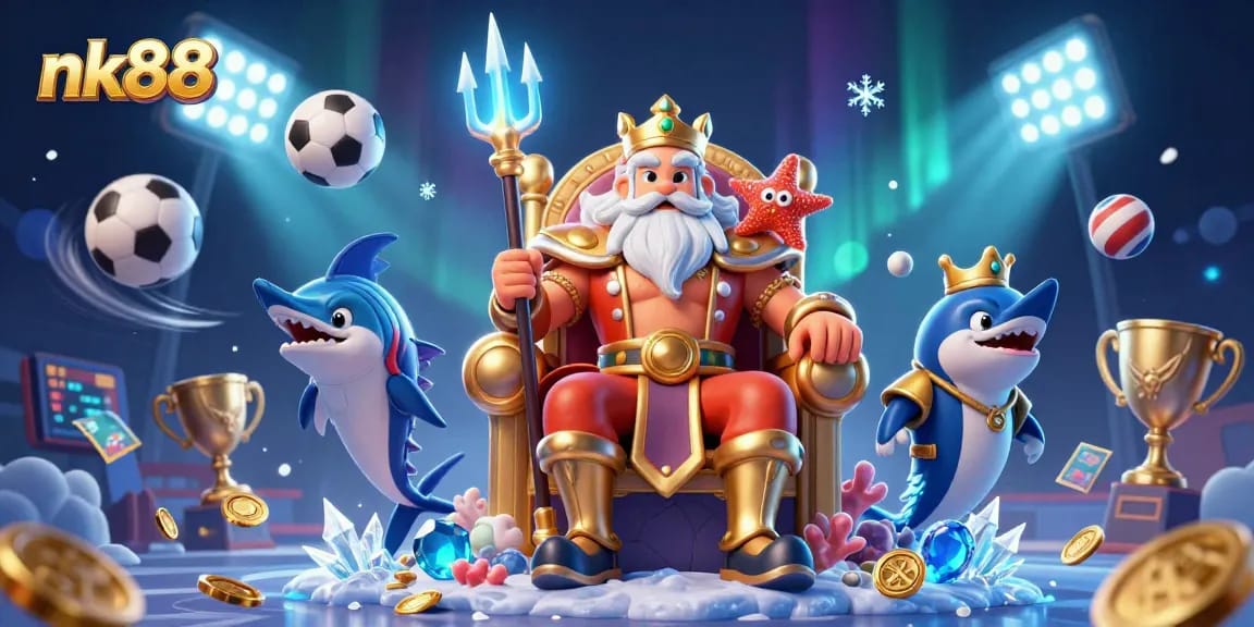 Experience the thrill of nk88 with the sea king Neptune and vibrant sports elements in a dynamic casino setting.
