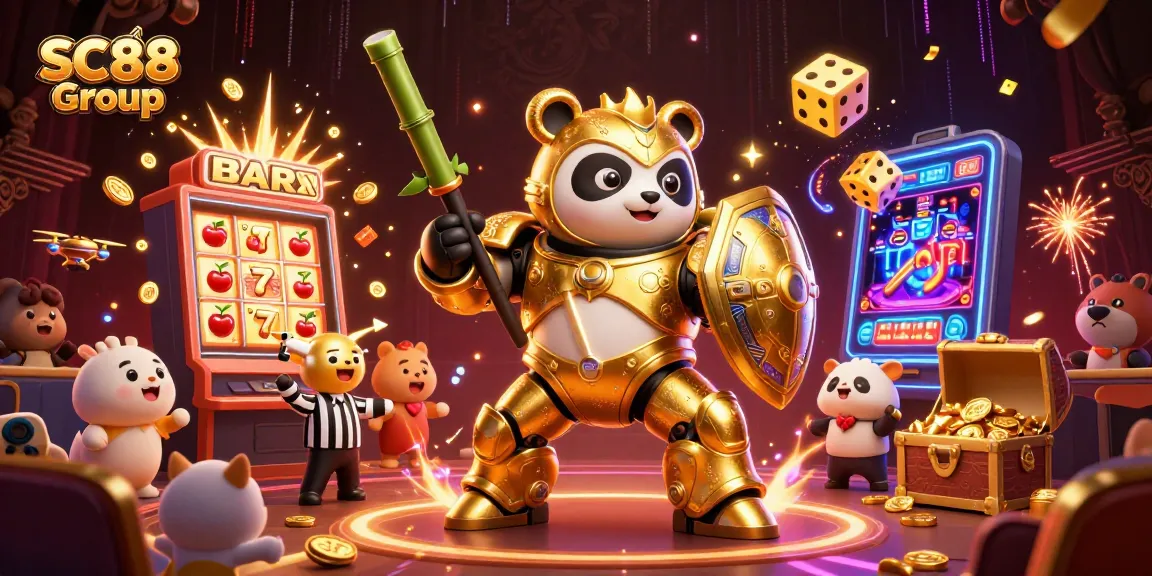 Engage in thrilling wins with SC88 Group's vibrant 3D casino action-packed illustration.