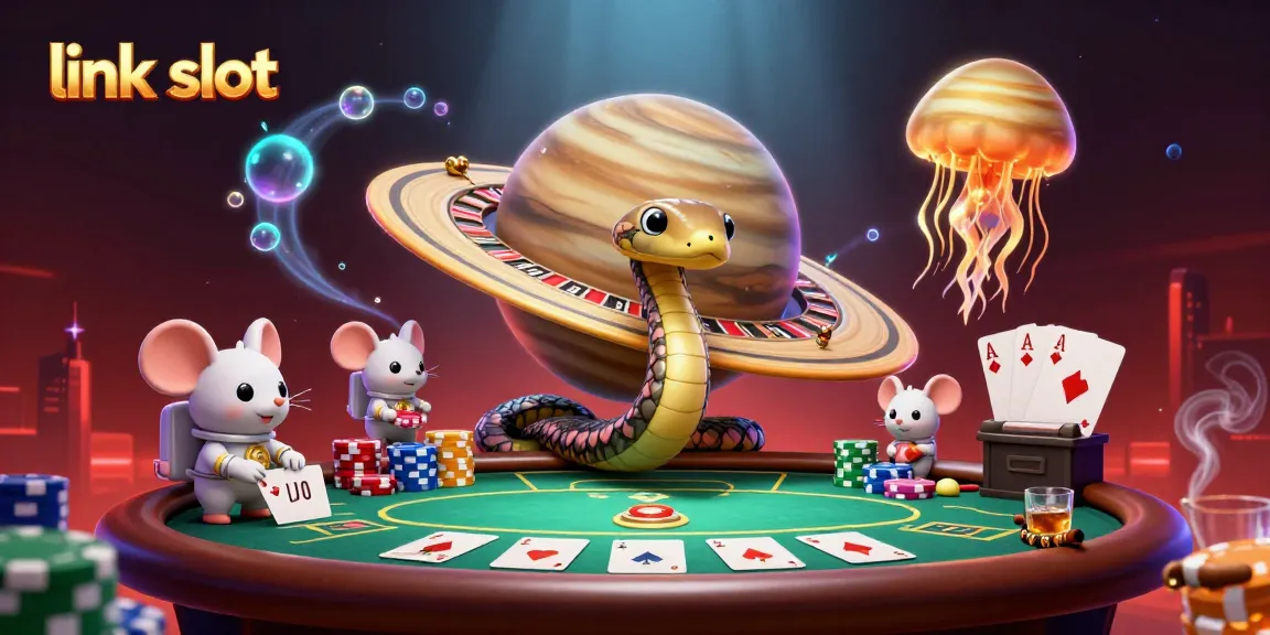 Bermain link slot di JANDA4D dengan ilustrasi meriah dan karakter unik di dunia kasino.