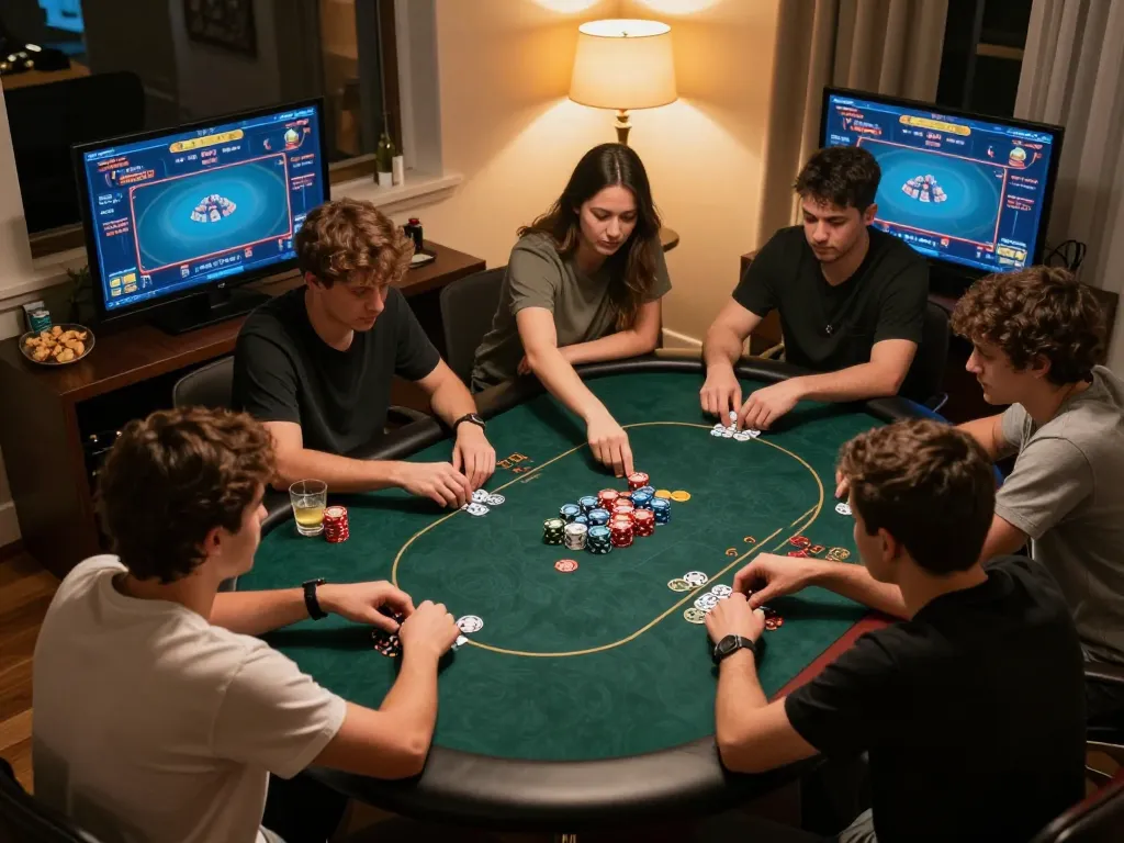 Pemain merencanakan strategi dalam permainan poker online rokok88 yang menarik, menampilkan tangan yang aktif dan kompetisi yang ramah.