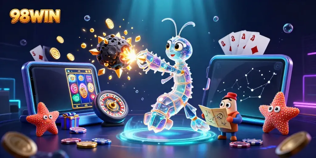 Experience the adventure of 98WIN with a colorful galactic gaming scene full of excitement.