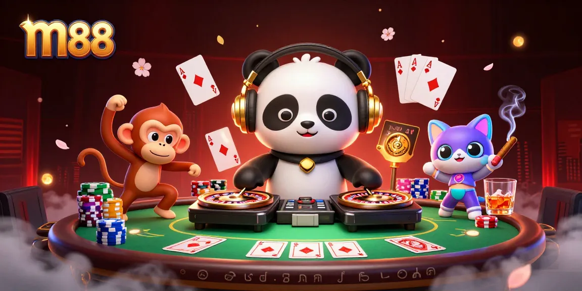 Experience dynamic gameplay at m88 with a DJ panda and vibrant casino elements.