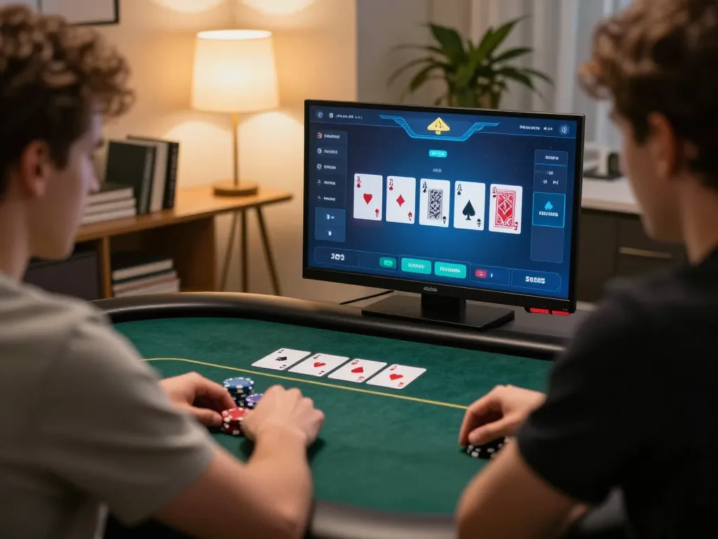 Player placing strategic bets on sunwin online poker interface during cozy home gaming session