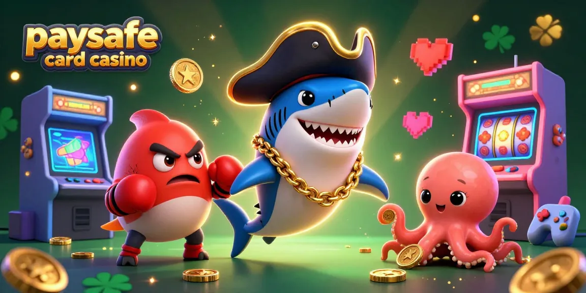 Erleben Sie den Nervenkitzel des Paysafe-Karten-Casinos mit einer lebhaften 3D-Illustration eines Piratenschweins, eines Kugelfisches und eines Oktopus, die im Spiel vertieft sind!