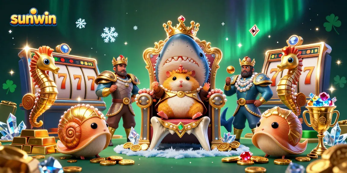 Win big with the sunwin hamster king in this vibrant casino illustration featuring dynamic slot elements.