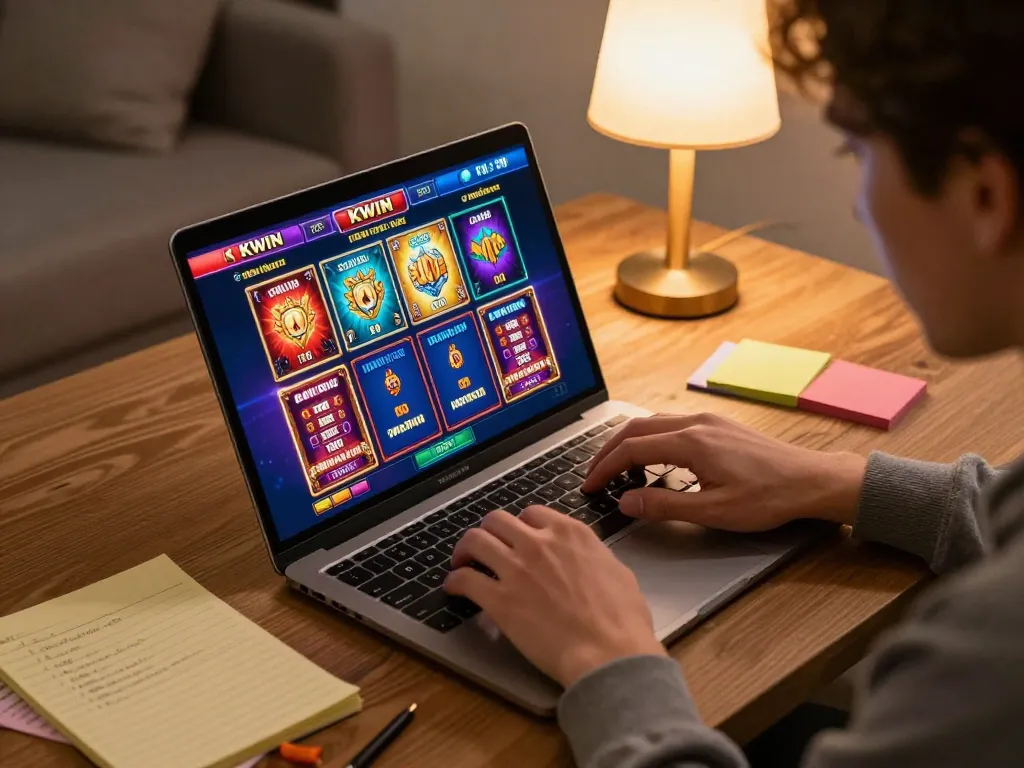 KWIN online gaming enthusiast engaging strategy on their laptop during a home gaming session