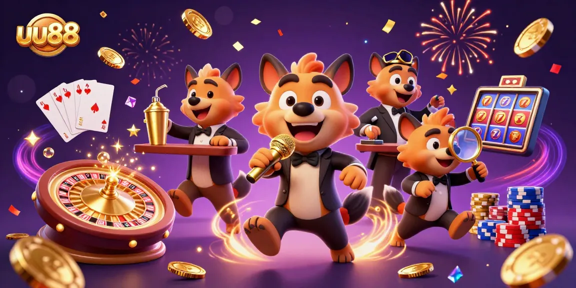 Experience exhilarating fun at uu88 with 3D hyenas at a vibrant casino filled with gold coins and games.