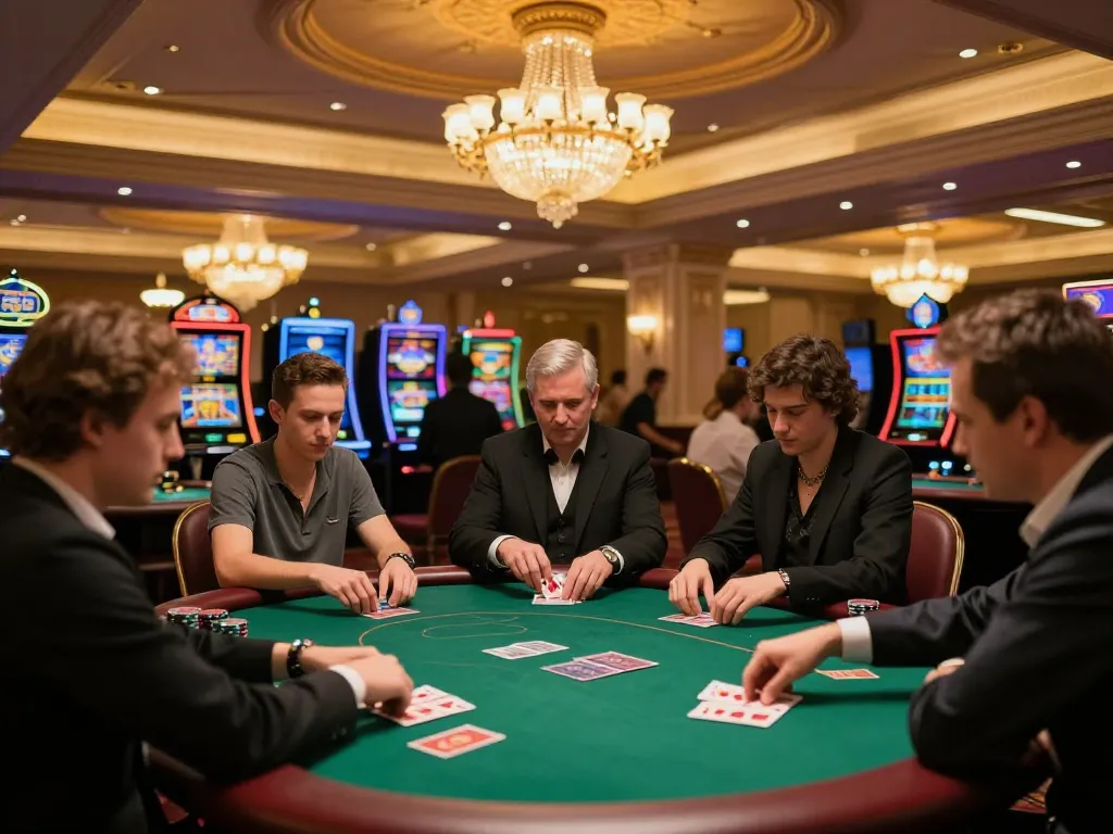 Players engaging at poker tables in the upscale XX88 casino environment, showcasing excitement and luxury