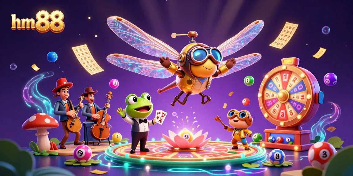 Engage with hm 88's lively casino scene featuring a dragonfly pilot soaring above a lily pad casino.