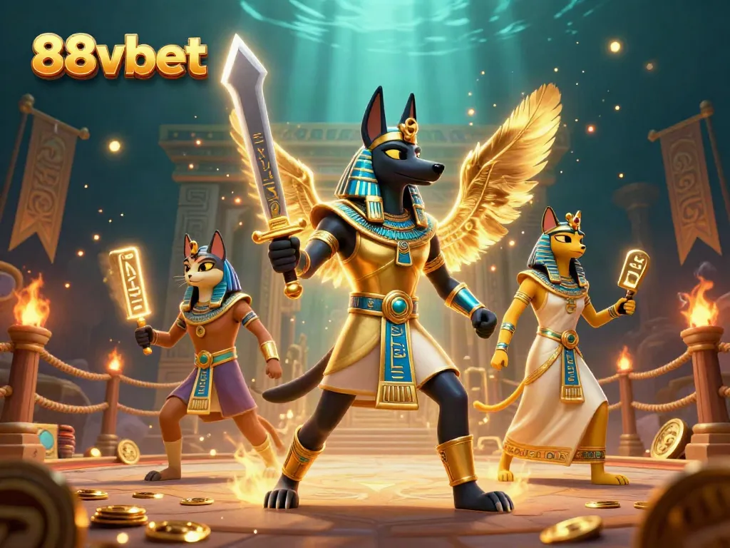 Engage with the vibrant casino experience at 88vbet featuring Anubis and Bastet in a rich gaming scene.