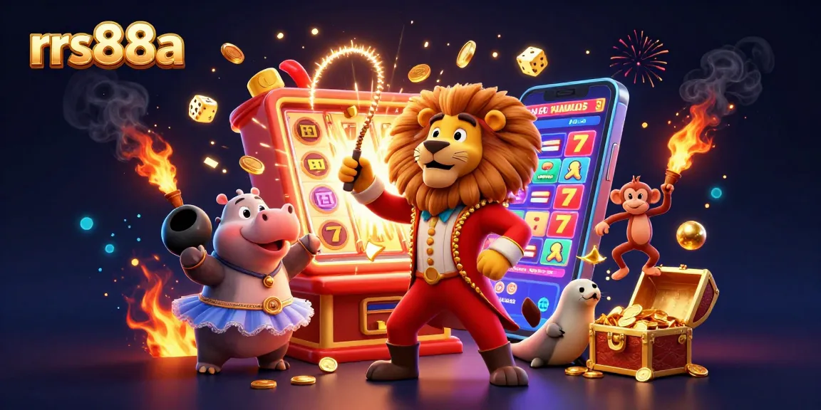 Experience the vibrant world of rrs88a with a 3D illustration showcasing casino adventures and jackpot celebrations.