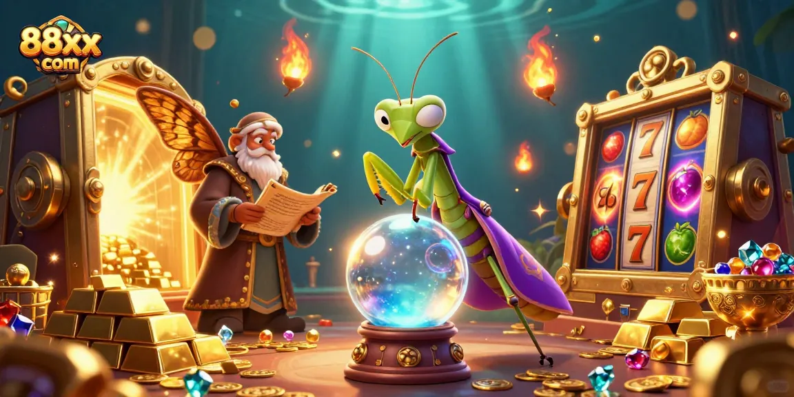 Experience thrilling slot action at 88xx com with a vibrant scene showcasing cartoon characters and treasures.