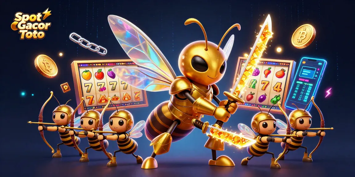 Slot Gacor Toto illustration showcasing a dynamic 3D scene with characters and vibrant slot elements.