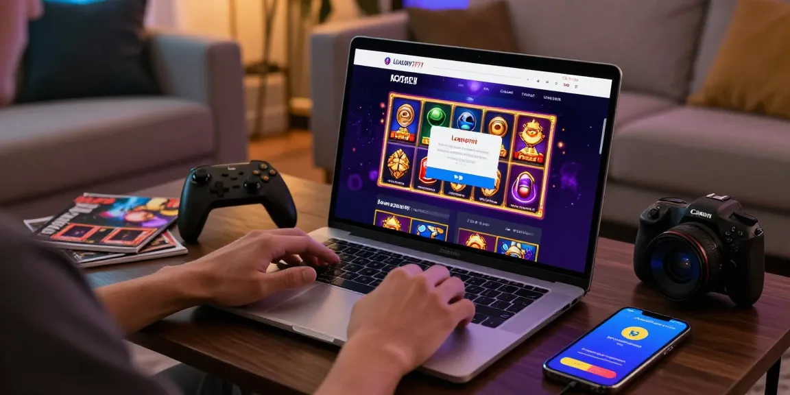 Login LUXURY777 di layar laptop dengan permainan slot online yang menarik.