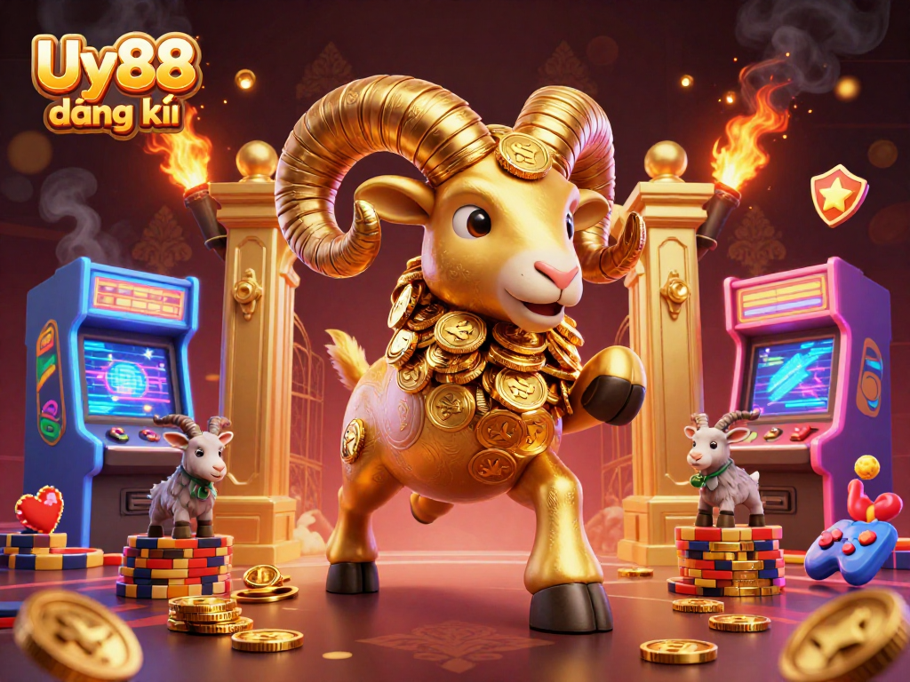 Engage with Uy88 đăng ký as the golden ram charges through a vibrant 3D casino world full of games and excitement.