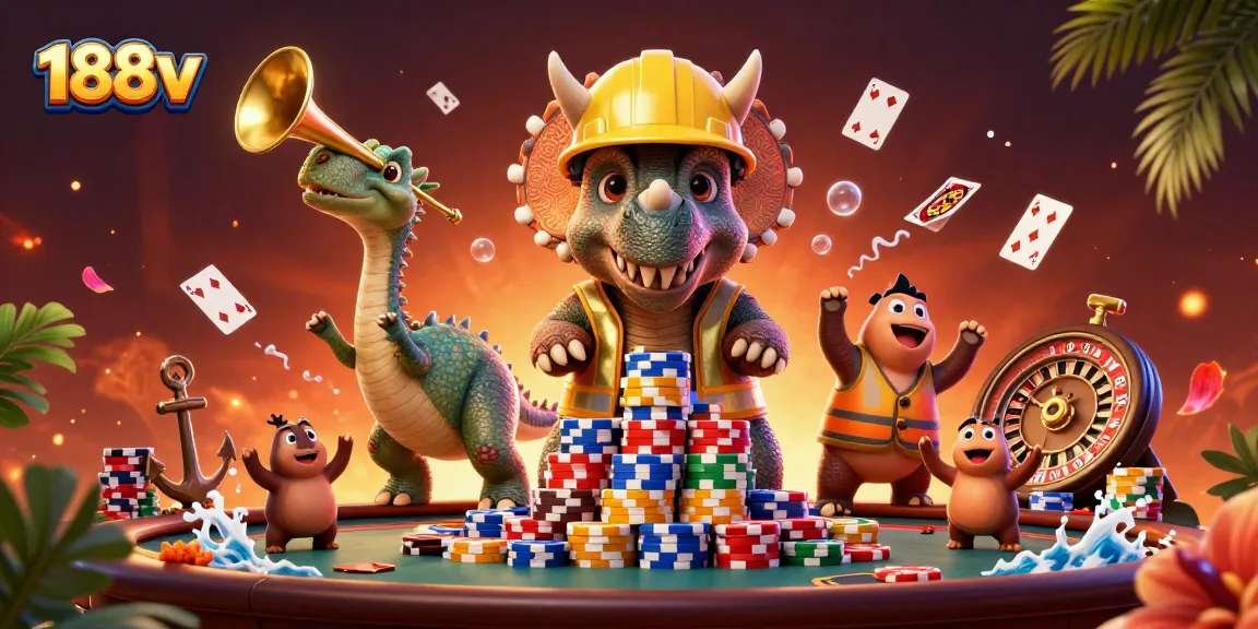 Experience thrilling entertainment at 188v with dynamic casino scenes featuring poker elements.