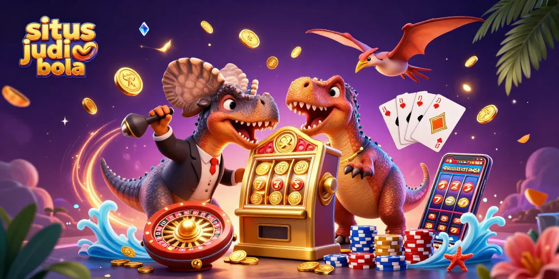 Experience thrilling wins at situs judi bola with a 3D pachycephalosaurus and casino scene.