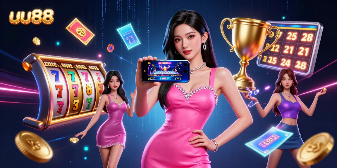 Experience thrilling gameplay at uu88 with a stunning Asian woman showcasing live dealer casino gaming on her smartphone