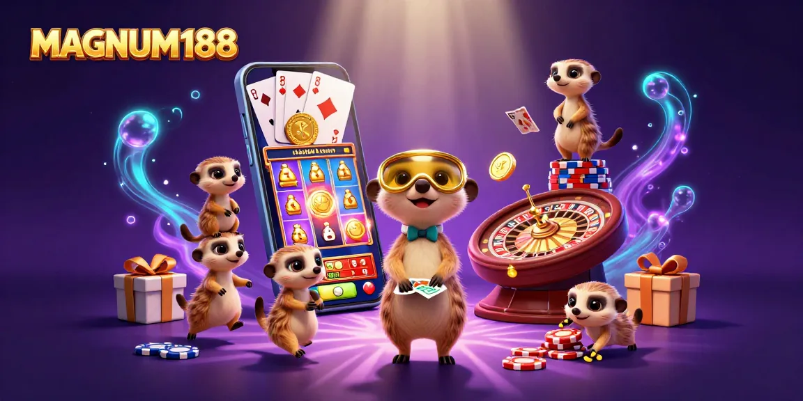 Experience the thrilling action at MAGNUM188's casino with unique meerkat characters managing games.
