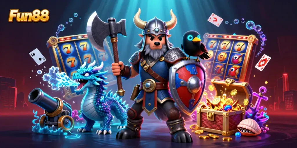 Engage in thrilling Fun88 gaming experiences with dynamic slot elements and captivating characters in action.