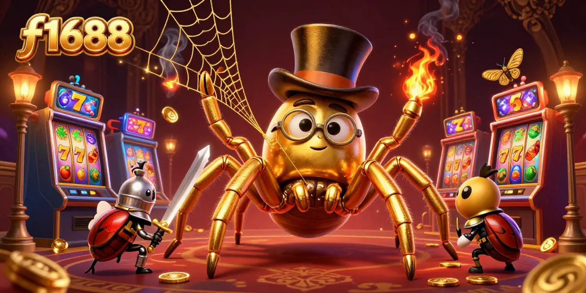 Experience thrilling gameplay at f1688 with an epic illustration of a golden tarantula and brave beetle knight.