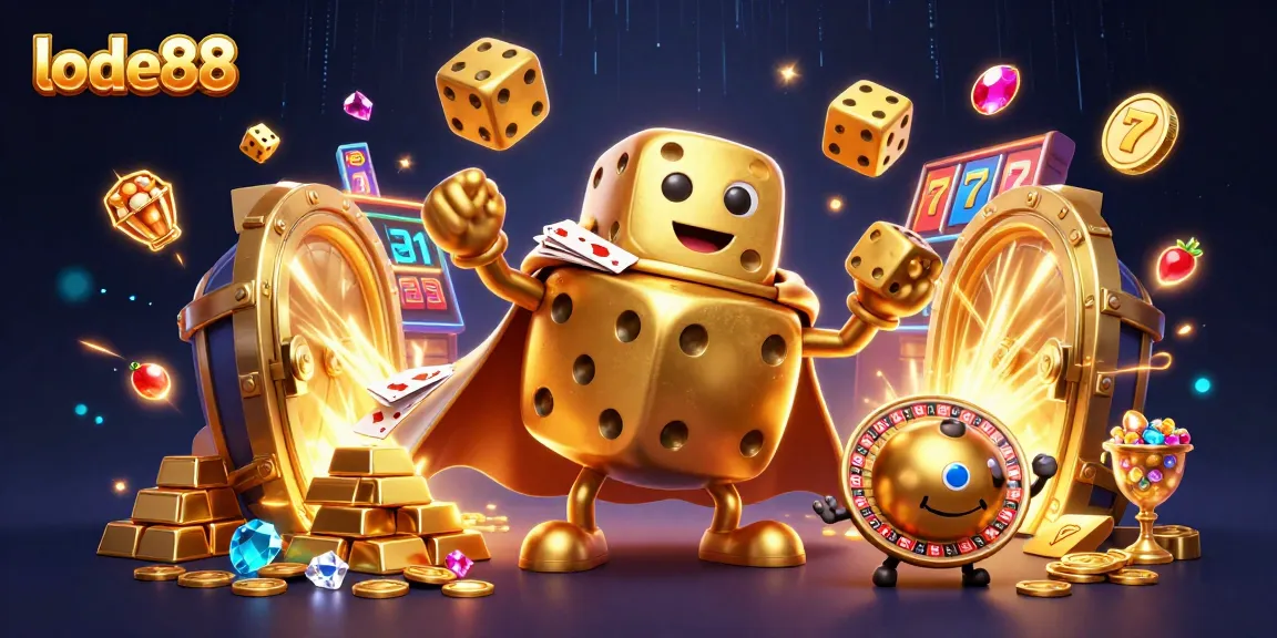 Experience the thrill of lode88 with vibrant 3D dice, jewels, and dynamic slot game elements.
