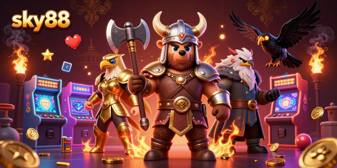 Experience the excitement of sky88 with breathtaking characters and vibrant gaming elements in this dynamic casino scene.