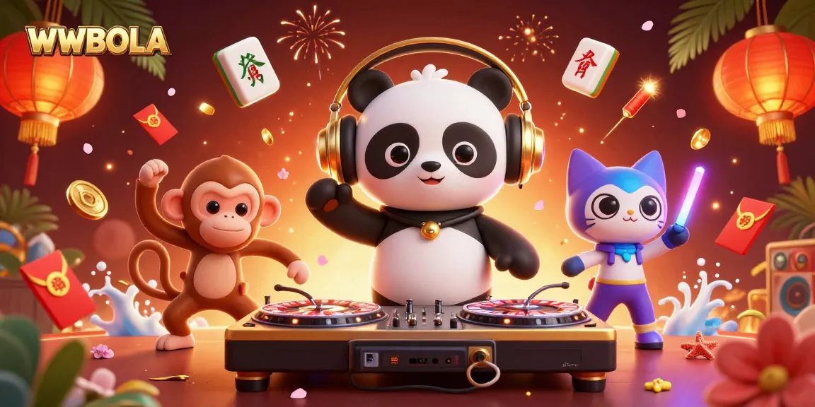 Mainkan slot pulsa di WWBOLA dengan DJ panda dan karakter unik yang merayakan kemenangan.
