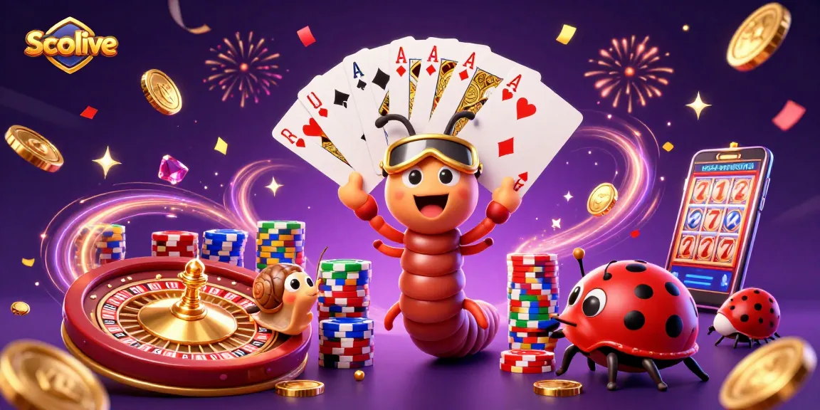 Socolive offers a vibrant, engaging scene with cartoon characters celebrating as they play casino games, showing excitement.