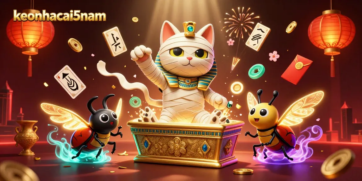 Experience thrilling gaming action with keonhacai5nam, as the mummy cat and friends reveal ancient treasures.