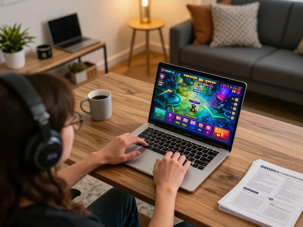 Engaging in online gaming at home with 888b displayed on laptop