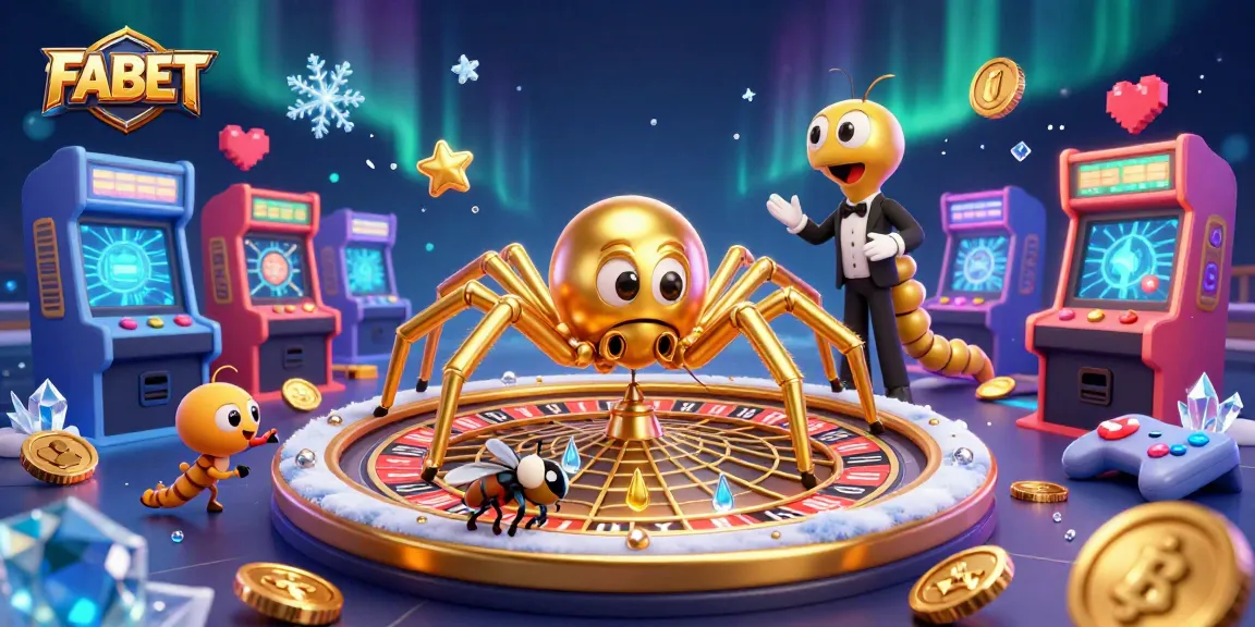 Place bets with FABET, in an enchanting casino themed 3D illustration featuring a spider and a croupier.