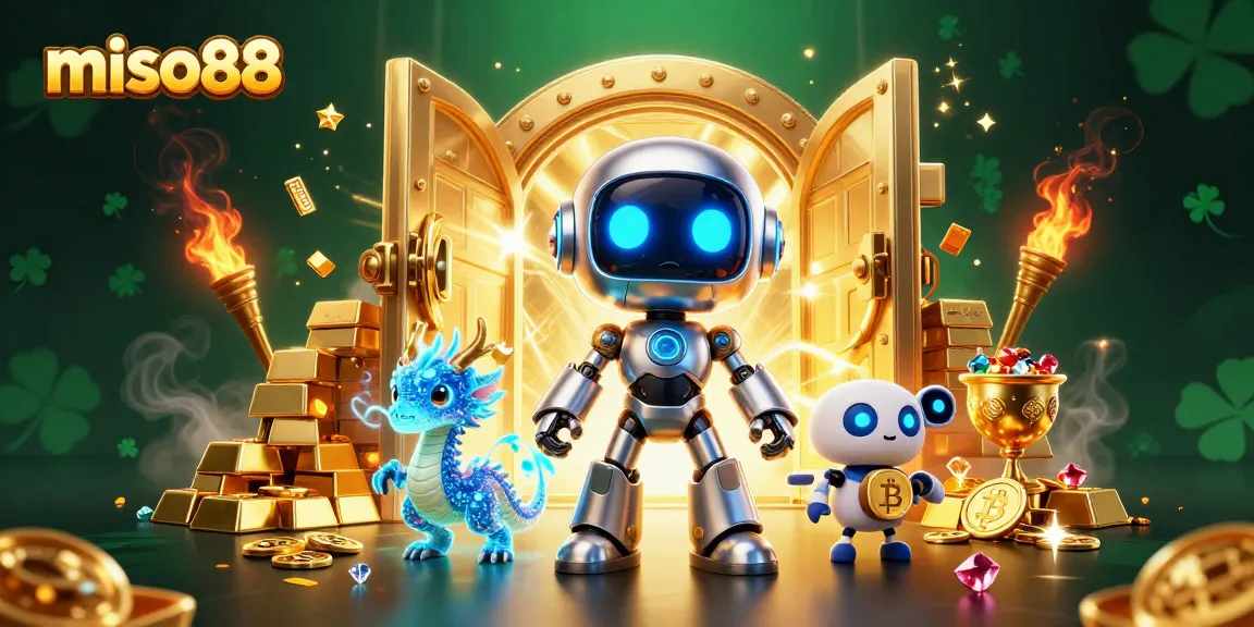 Experience thrilling wins at miso88 with dynamic 3D illustration featuring a cyberpunk robot and AI dragon.